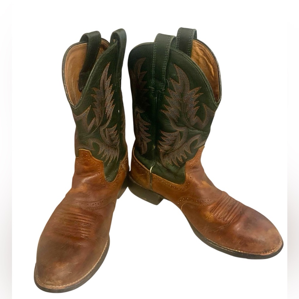 Ariat Boots Mens 12EE Heritage Stockman 34928 Brown Green Cowboy Work Boots READ
